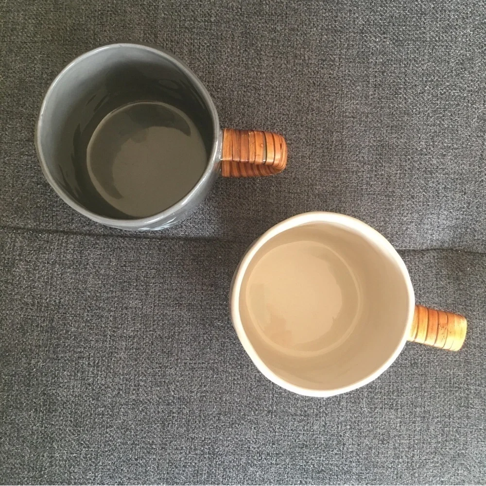 HOST PICK! Set/2 Palm Trees Coffee Mugs, Gray, Ivory, 8 oz
